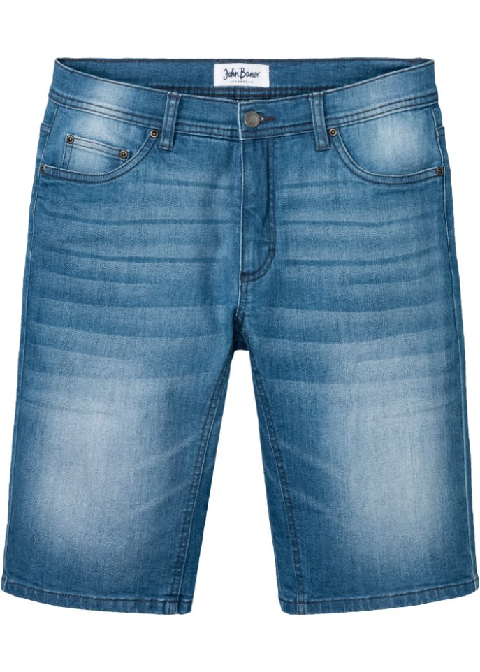 Stretch-Jeans-Bermuda mit verstärktem Schritt, Regular Fit
