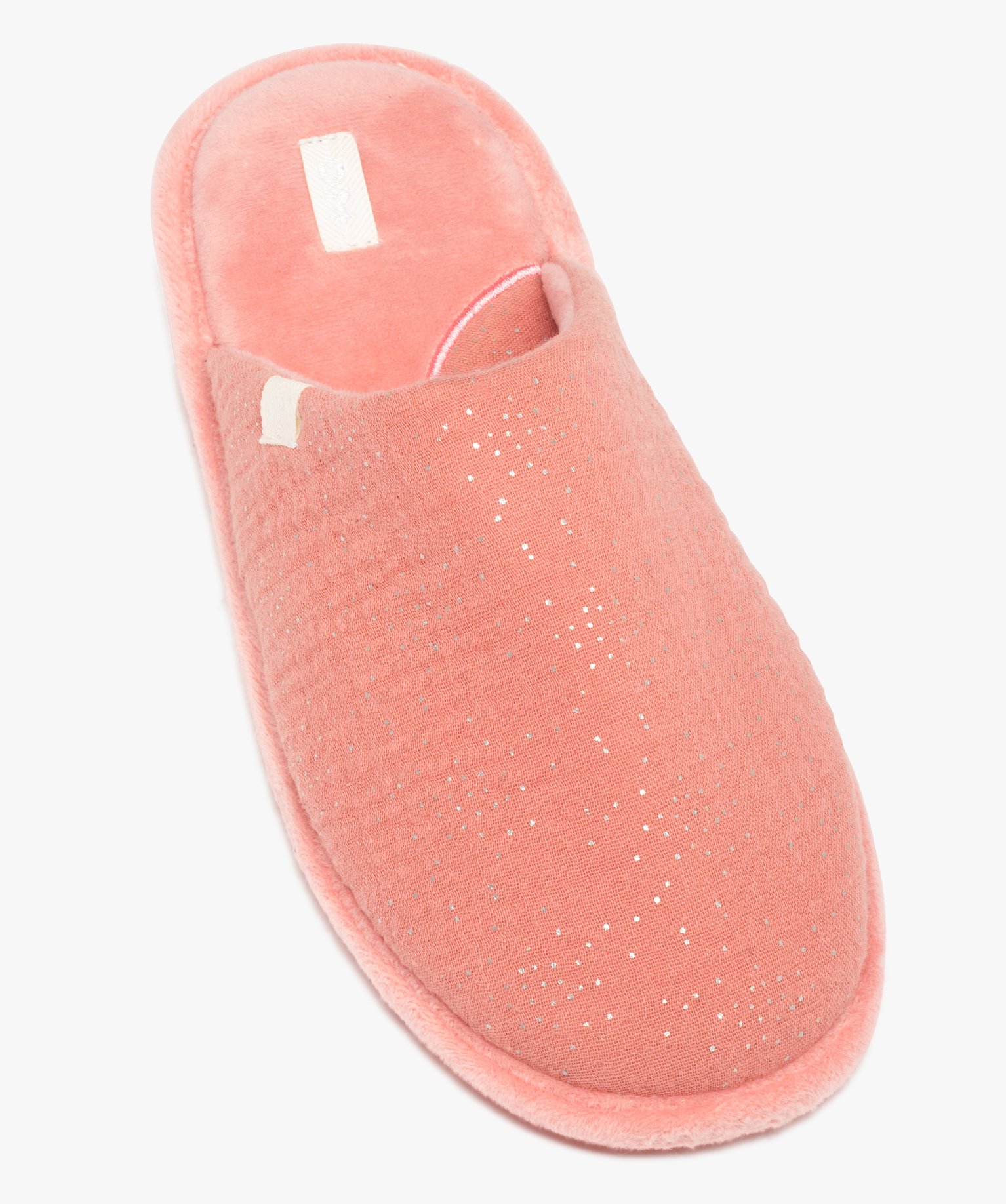 Chaussons femme mules avec dessus en gaze pailletée – Dim rose | GEMO