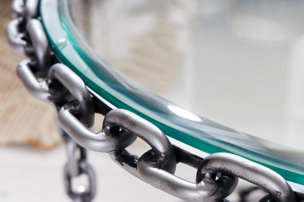 riess-ambiente Couchtisch CHAINS 65cm transparent / silber (Einzelartikel, 1-St), Wohnzimmer · Glas · Metall · Handarbeit · Kettengestell · Industrial