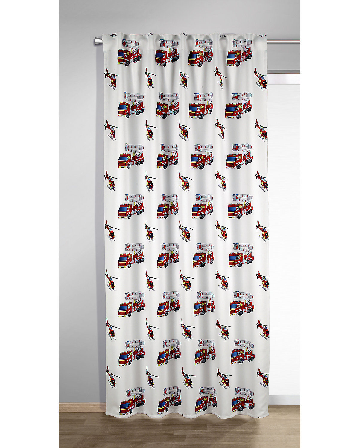 Vorhang Schal, Feuerwehr, 245 x 135 cm, weiß/rot