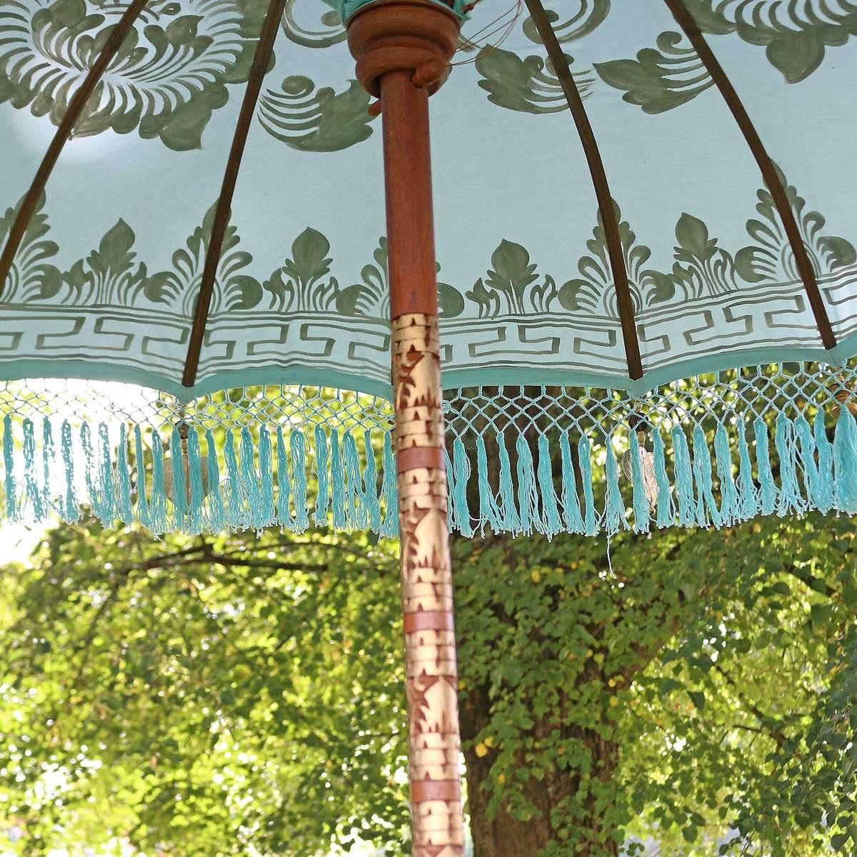 Oriental Galerie Sonnenschirm Türkiser Bali Garten-Sonnenschirm,185 cm Gold Fransen Emilia, Handarbeit