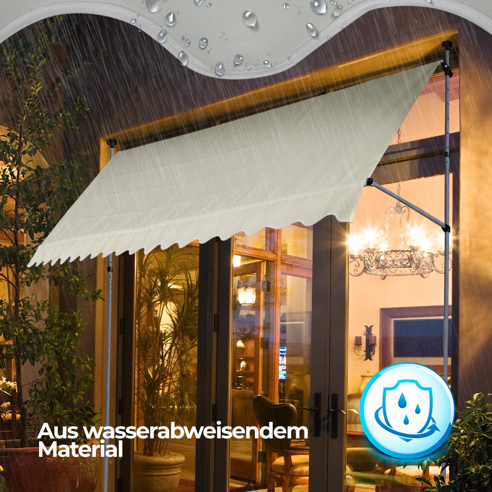 Jago Gelenkarmmarkise Klemmmarkise - Größenwahl, Höhenverstellbar, Wasserabweisend, Farbwahl