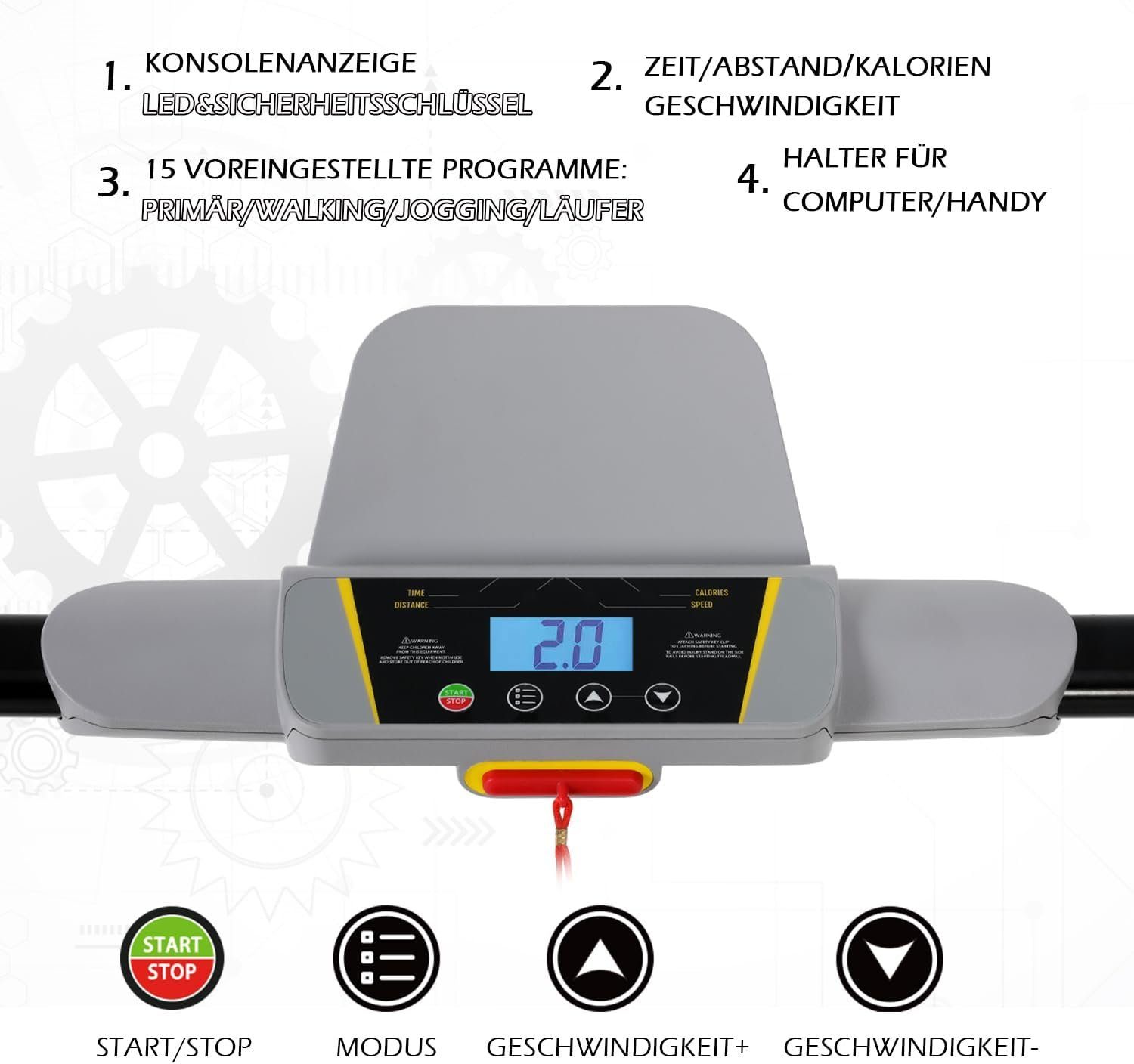 ISE Laufband (Laufband für zuhause klappbar, Laufband mit 15 Trainingsprogrammen), leisen Motor& Tablet Halterung, klappbares Laufband, SY-T2715