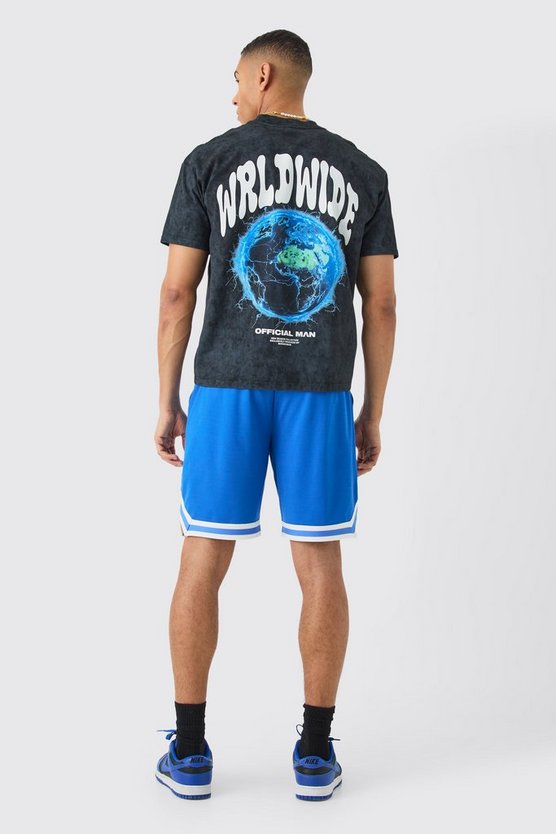 Lockere Mesh Basketball-Shorts mit B-Applikation