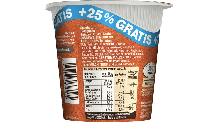 MAGGI 5 Minuten Terrine Spaghetti Bolognese 75 g