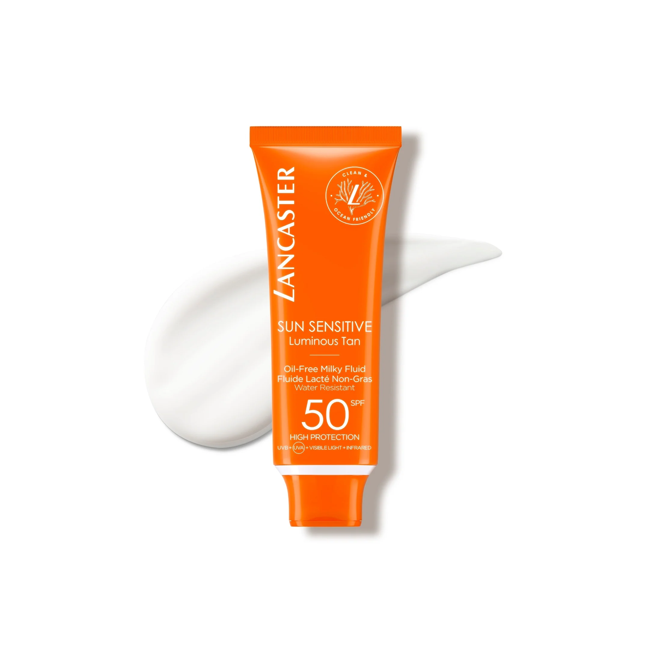 Piena fluīds bez eļļas un SPF50 jutīgai ādai - augstas aizsardzības sejas saules aizsargkrēms.