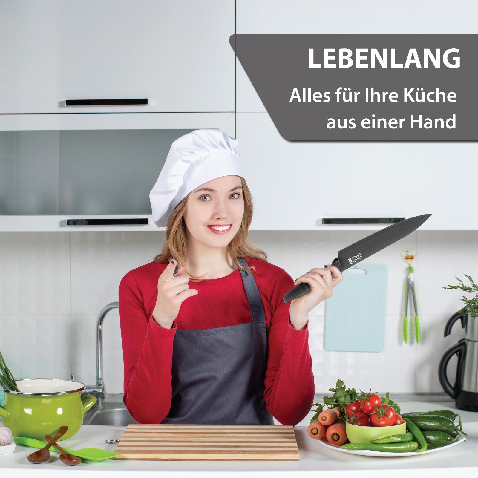Lebenlang Messer-Set Messerset 5-teilig Edelstahl schwarz Scharfes Küchenmesser Set (5-tlg), Küchenhelfer mit black knives Scharfe Messer für Küche Küchenzubehör