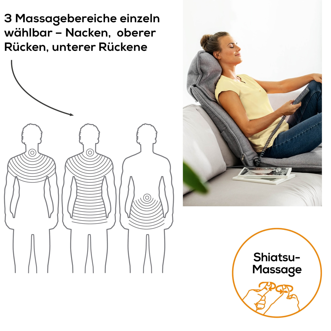 MG 330 Grey Shiatsu-Massagesitzauflage-Stylische Massagesitzauflage mit 3 Massagebereichen