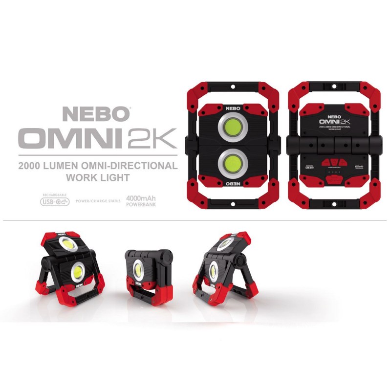 Camping Taschenlampe, NEBO Omni 2K wiederaufladbare 2000 Lumen COB LED (mit Display)