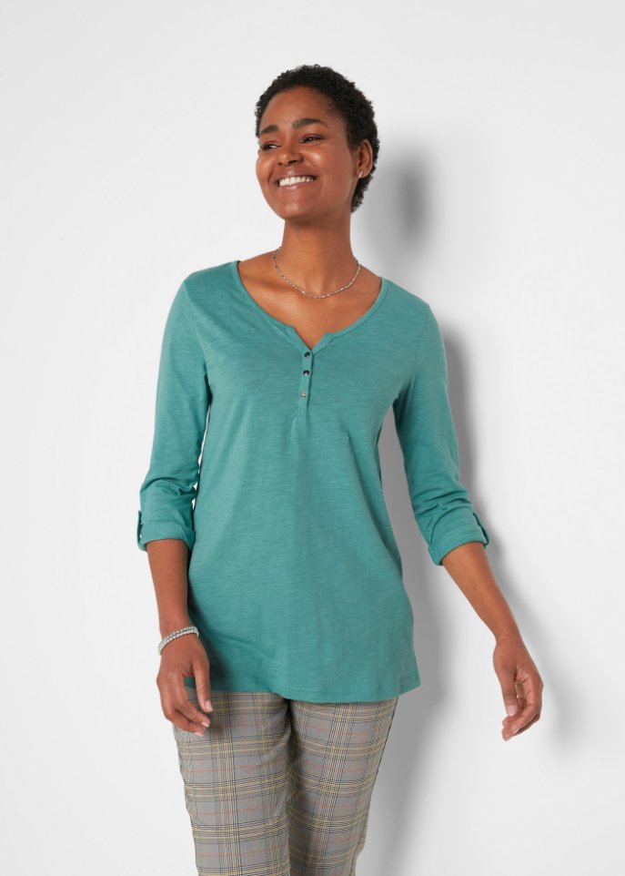 Leichtes Baumwoll Langarm-Shirt mit Knopfleiste