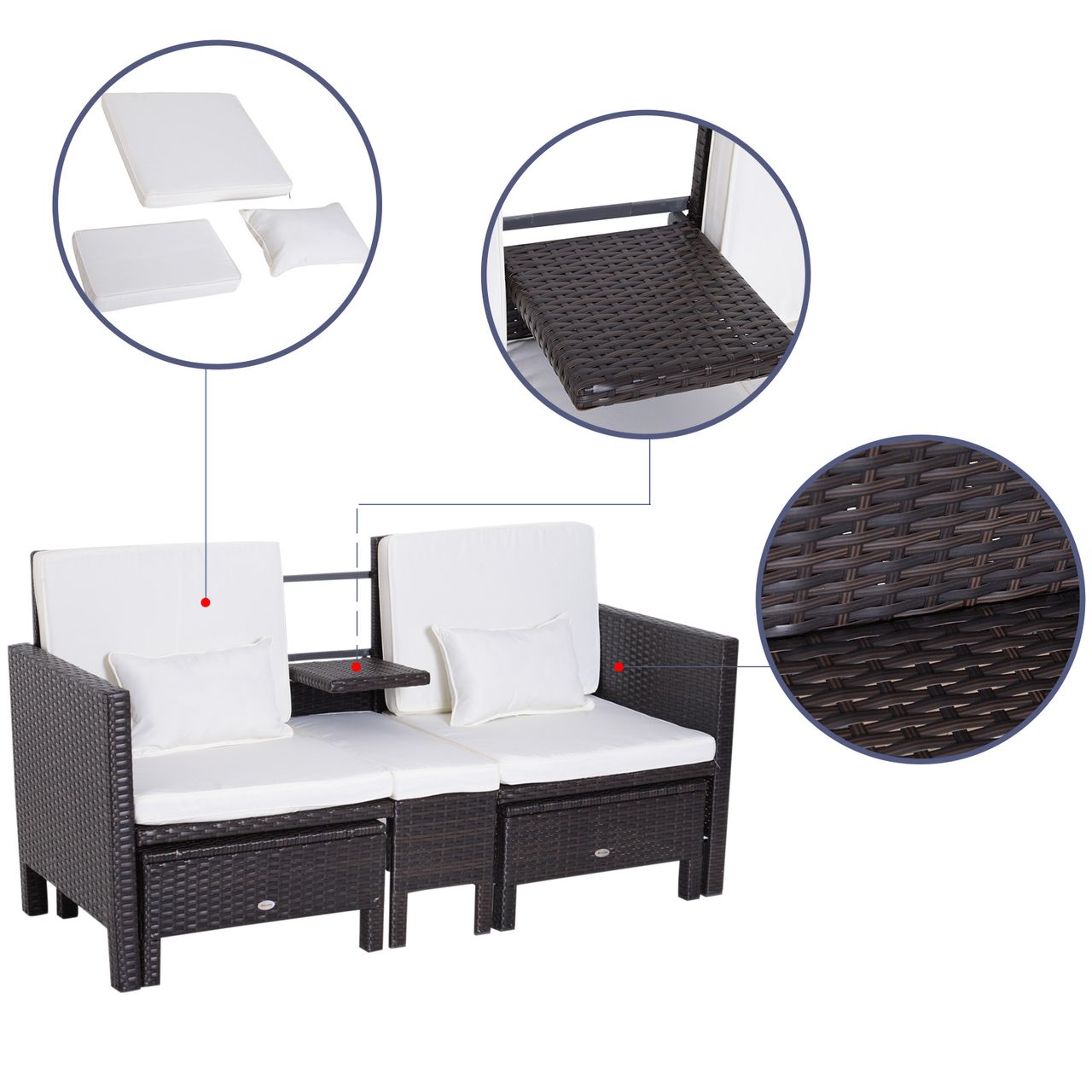 Outsunny 3-tlg. Lounge Gartenset2er-Sofa 2 x Hocker Kissen