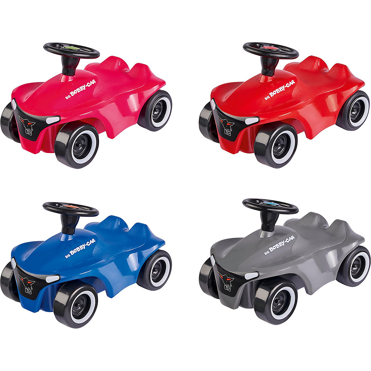 BIG Mini Bobby Car Neo, Miniaturausgabe mit Rückzugsmotor, 4-fach sortiert