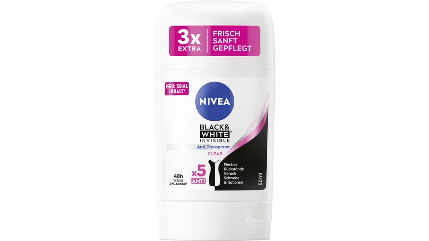 NIVEA Deo Stick Black and White Invisible Clear 50 ml