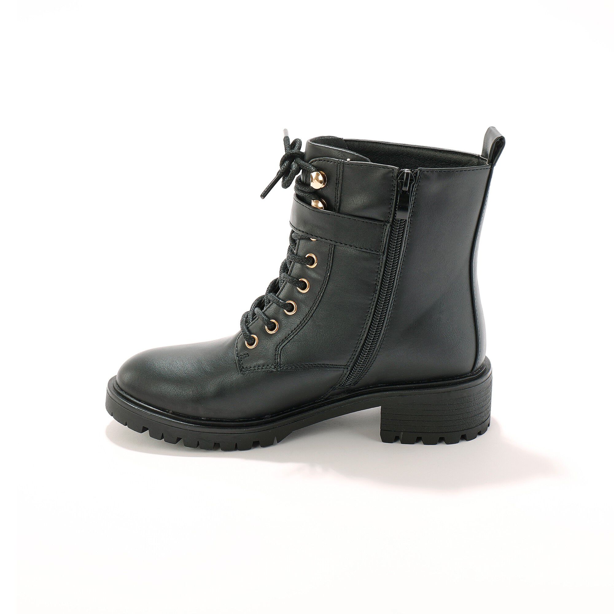 Bottines motardes à lacets et semelle crantée