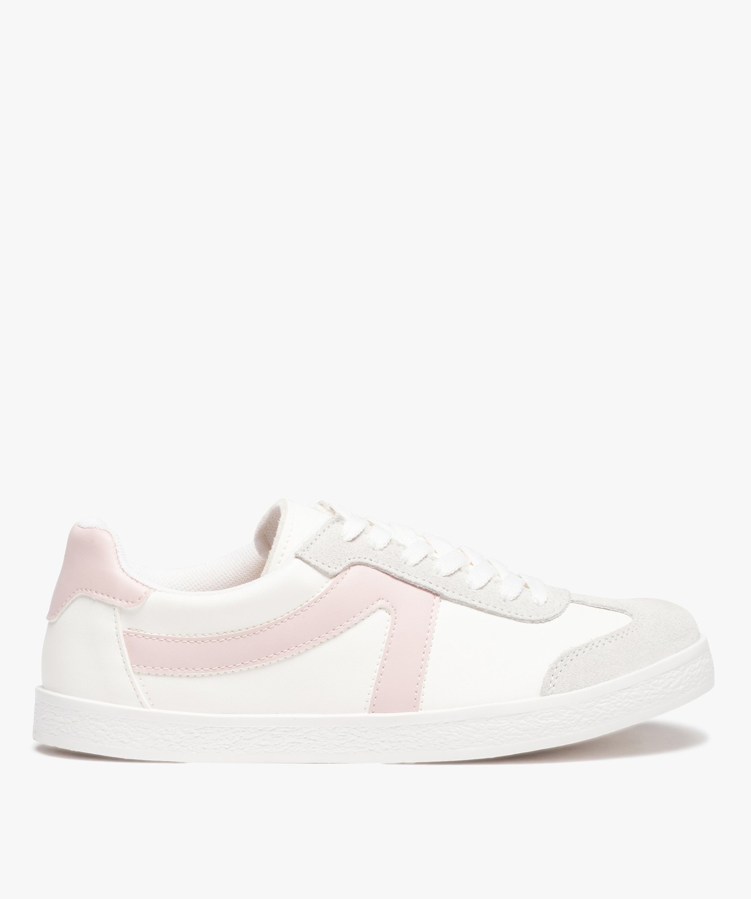 Baskets femme unies et à lacets bandes contrastées blanc | GEMO