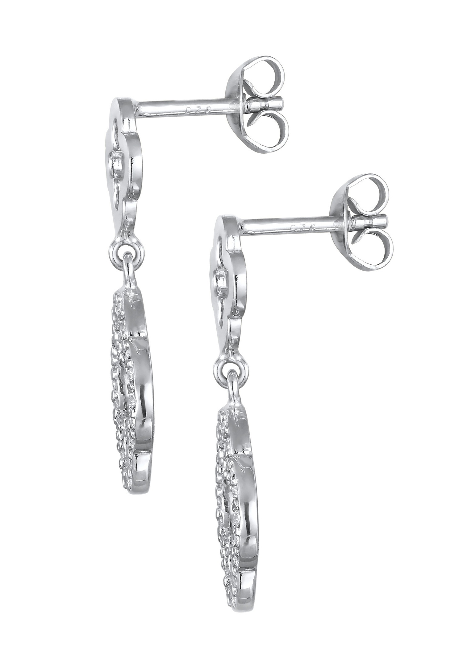 Orecchini a lobo da donna Elli Elli a forma di trifoglio, con zirconi bianchi taglio diamante, in argento sterling 925, perfetti per le serate festive.