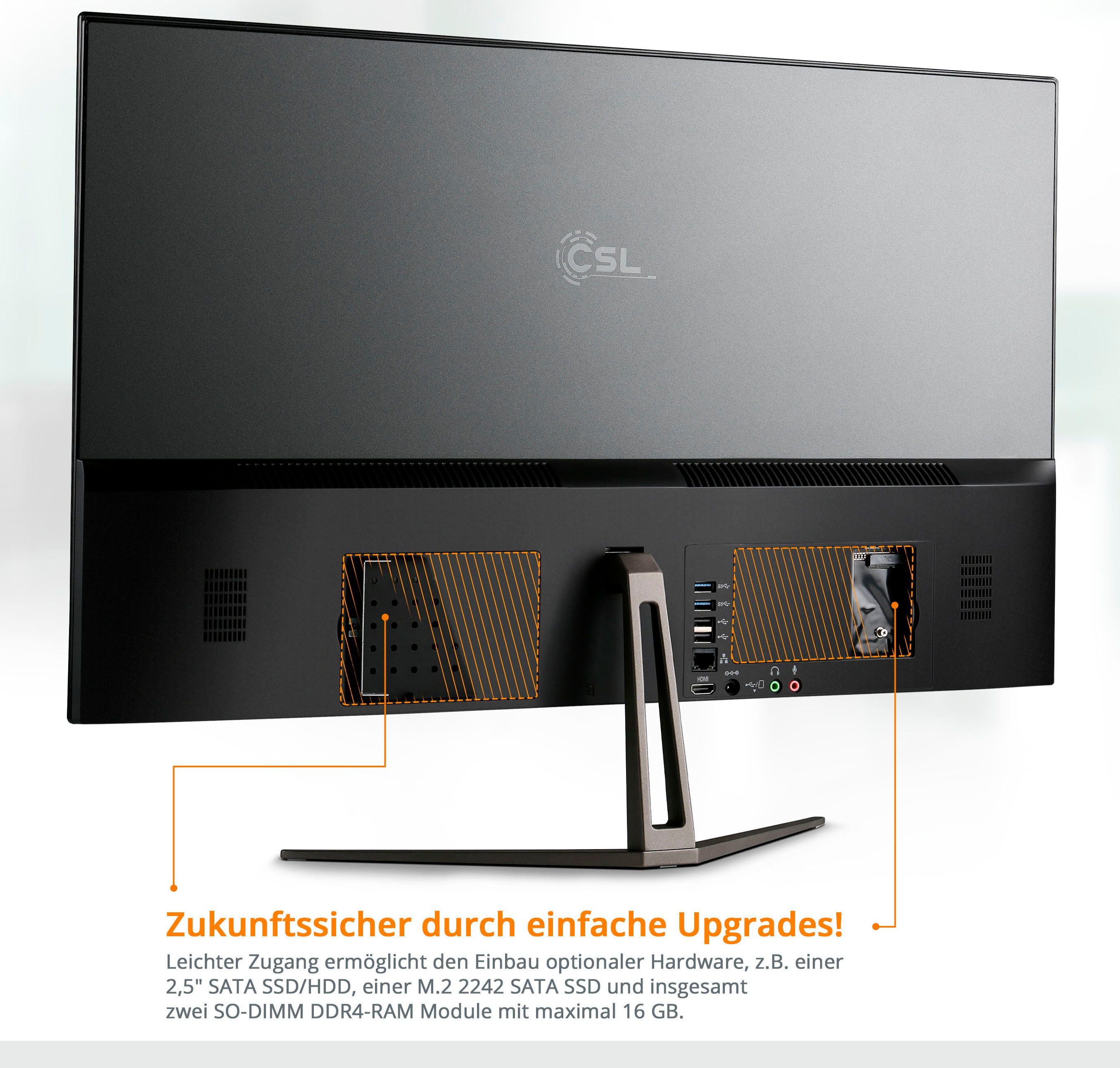 CSL Unity F27-GLS mit Windows 10 Pro All-in-One PC (27 Zoll, Intel® Celeron Celeron® N4120, UHD Graphics 600, 8 GB RAM, 256 GB SSD)