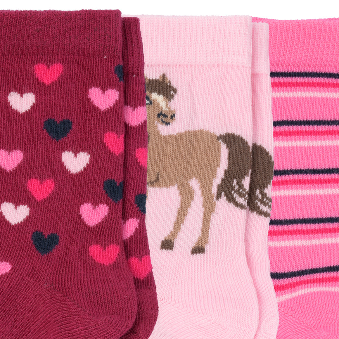 3 Paar Mädchen Socken mit Pferde-Motiven