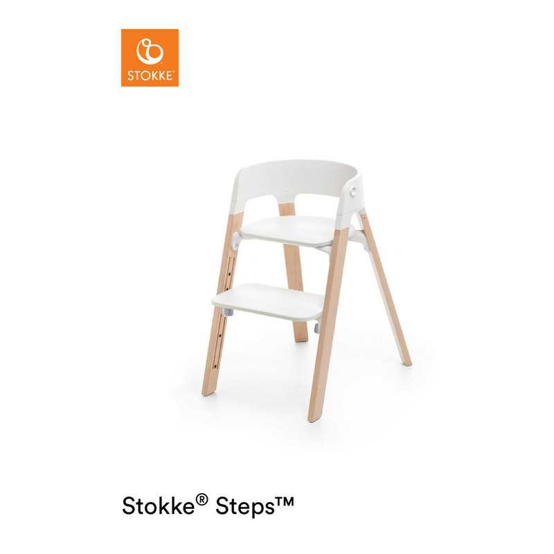 Chaise haute Steps blanche avec pieds en bois naturel Stokke