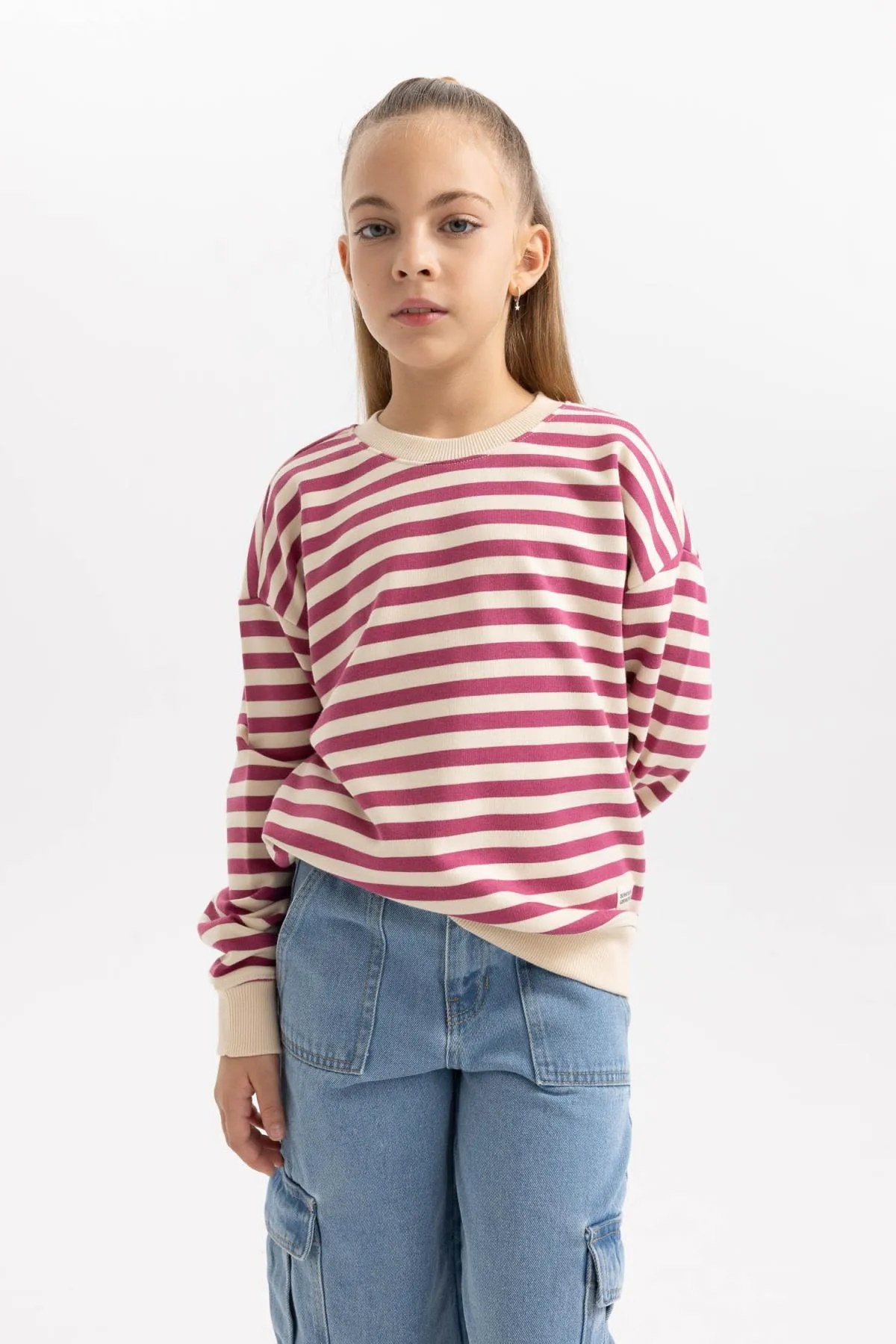DeFacto  Gestreiftes Mädchen-Sweatshirt mit Rundhalsausschnitt