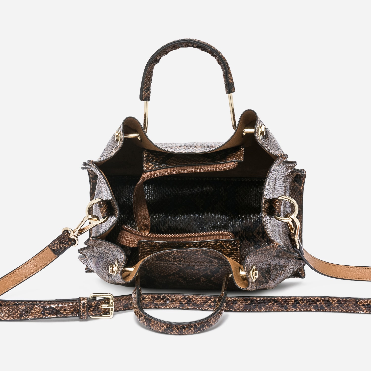 Sac à main marron effet python