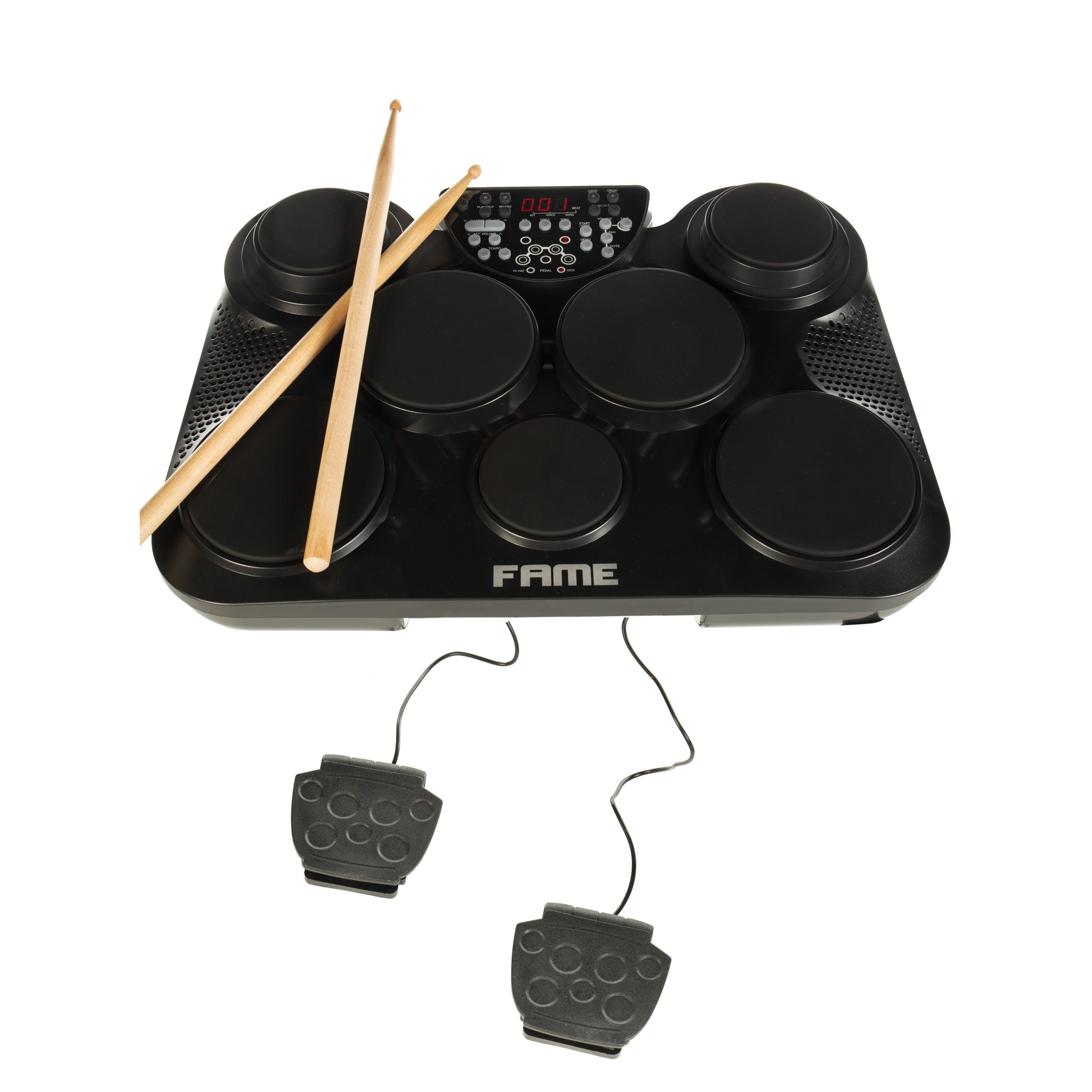 FAME E-Drum, Digital Drum, Elektronisches Schlagzeug anschlagsdynamisch mit Fußtas