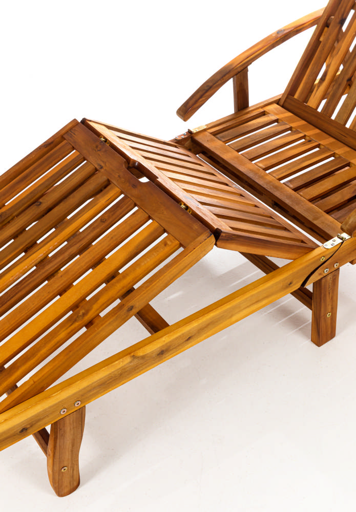 HC Garten & Freizeit verstellbare Sonnenliege mit Beistelltisch - Akazienholz