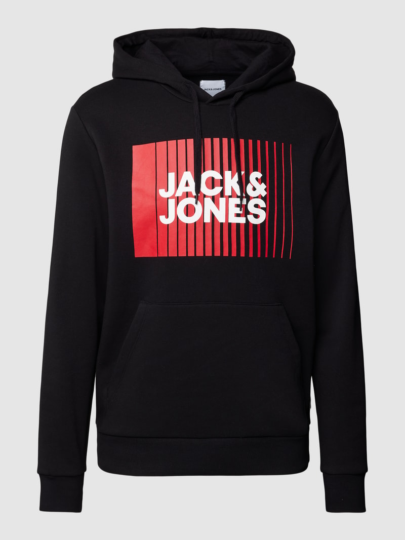 Hoodie mit Label-Print Modell 'ECORP' in schwarz