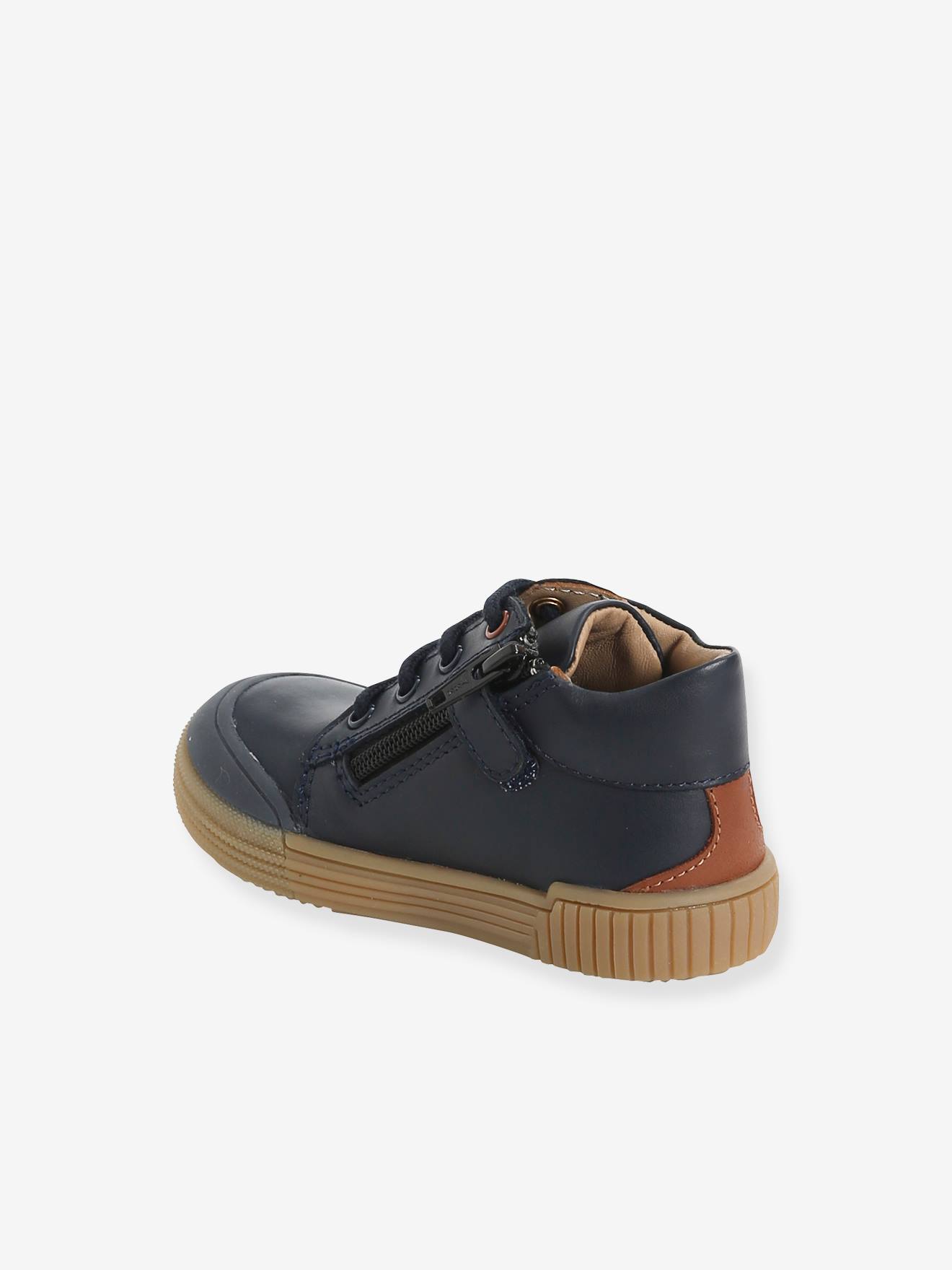 Bottines cuir bébé garçon lacets + glissière marine
