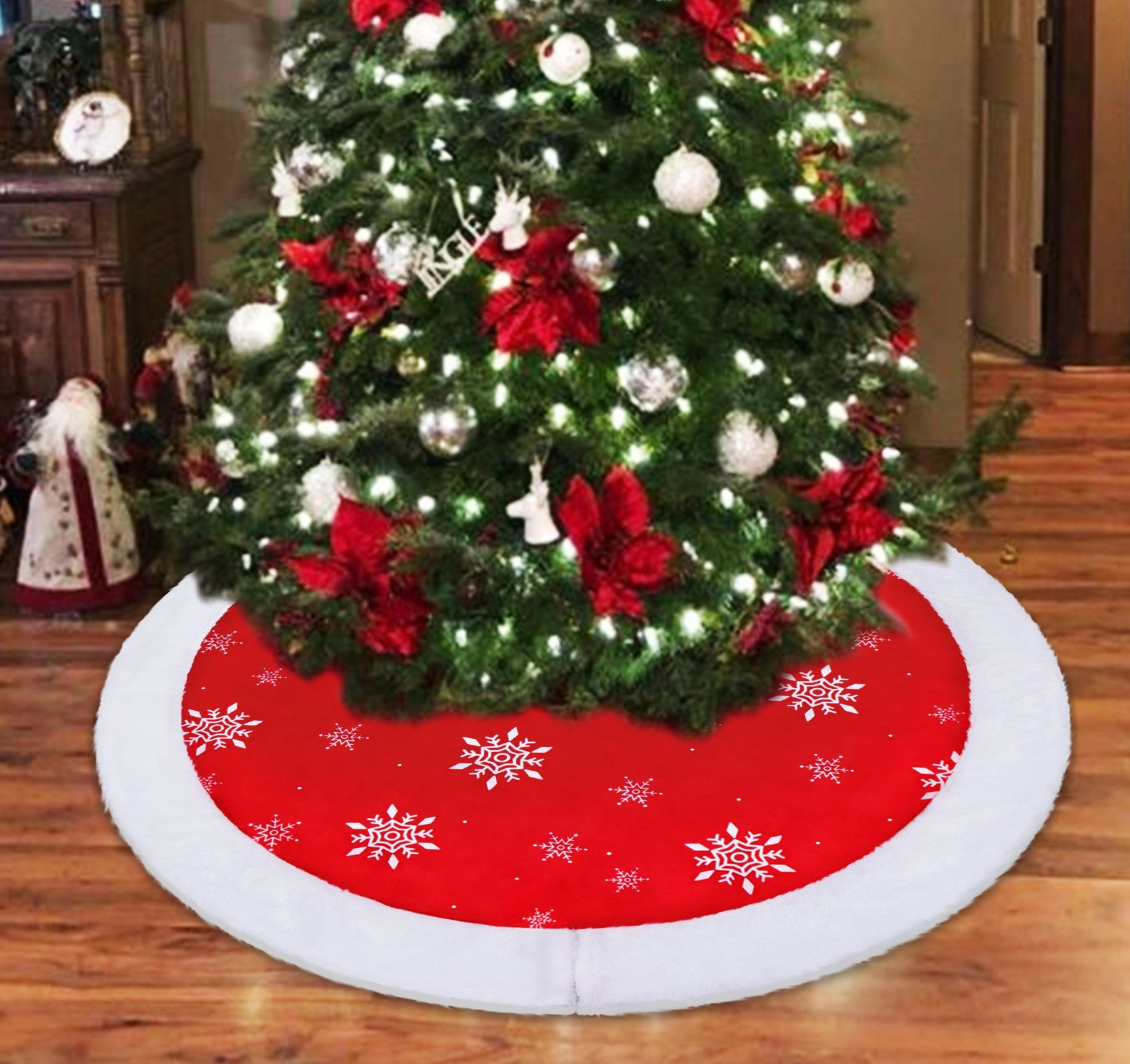 Homewit Christbaumschmuck Weihnachtsbaum Rock Christbaumständer Teppich Abdeckung Dekoration (1-tlg), Rot Weihnachtsbaum Decke 35zoll/90cm