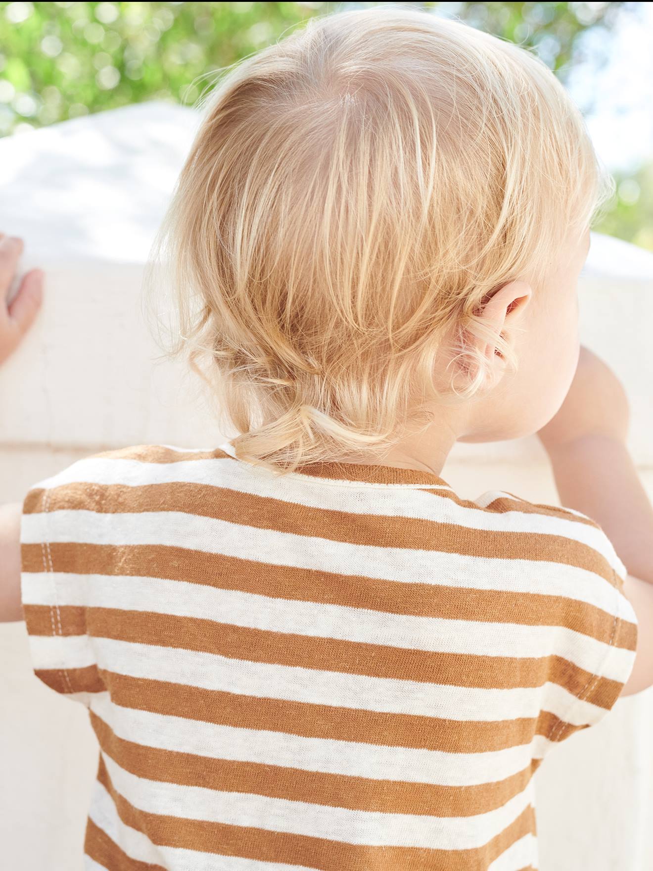 Ensemble bébé T-shirt rayé et short uni caramel