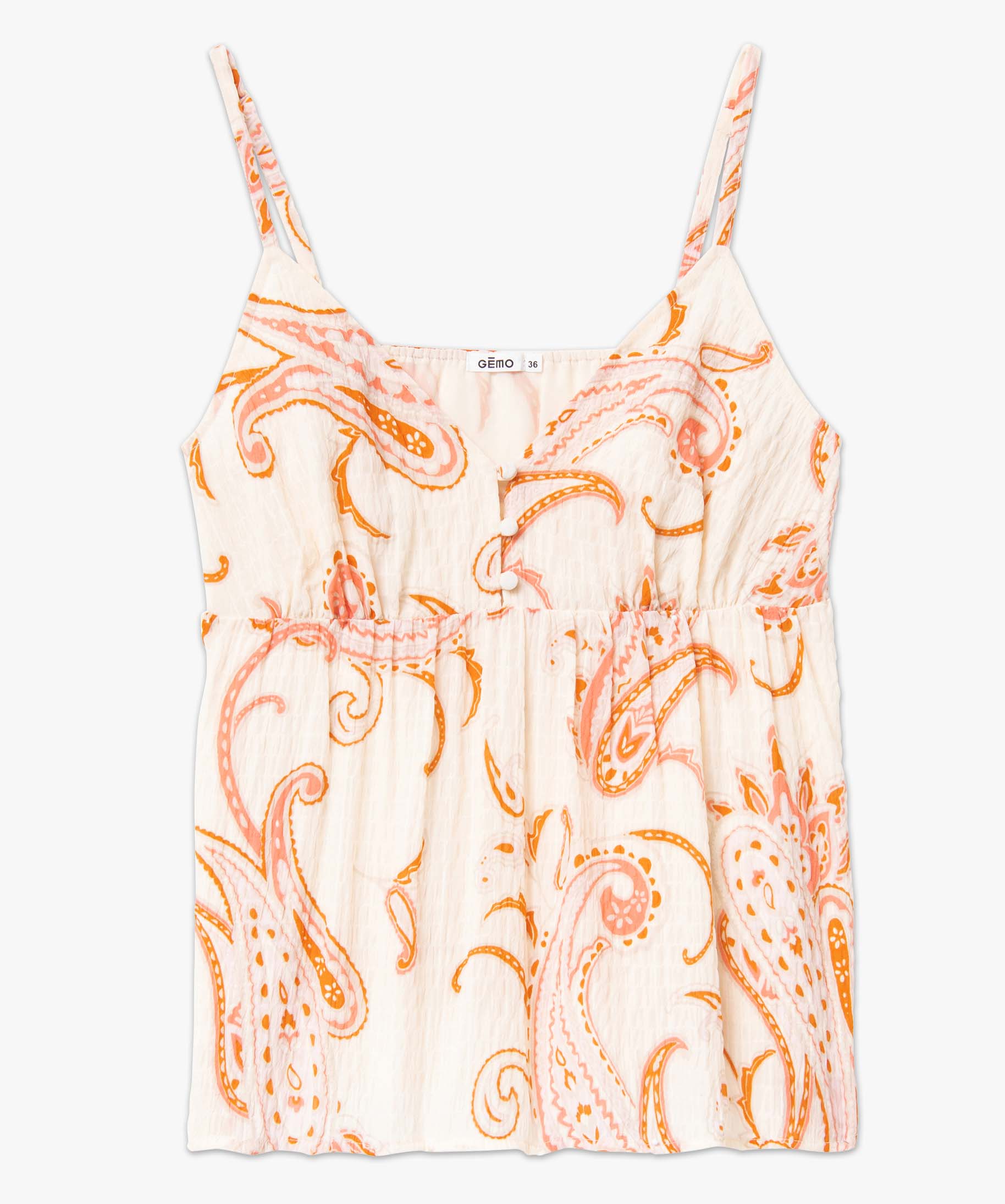 Blouse femme imprimée à col V et fines bretelles imprime | GEMO