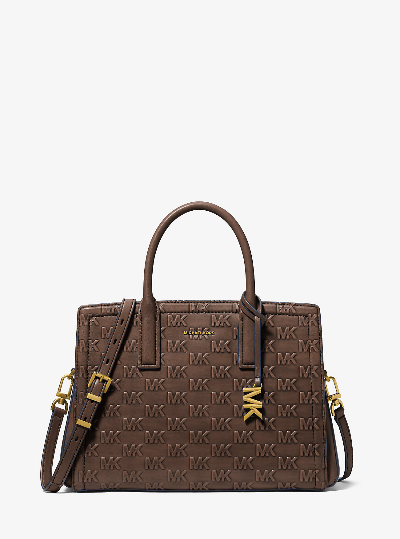Laila Medium Logo Embossed Burnished Leather Satchel - CHOCOLATE