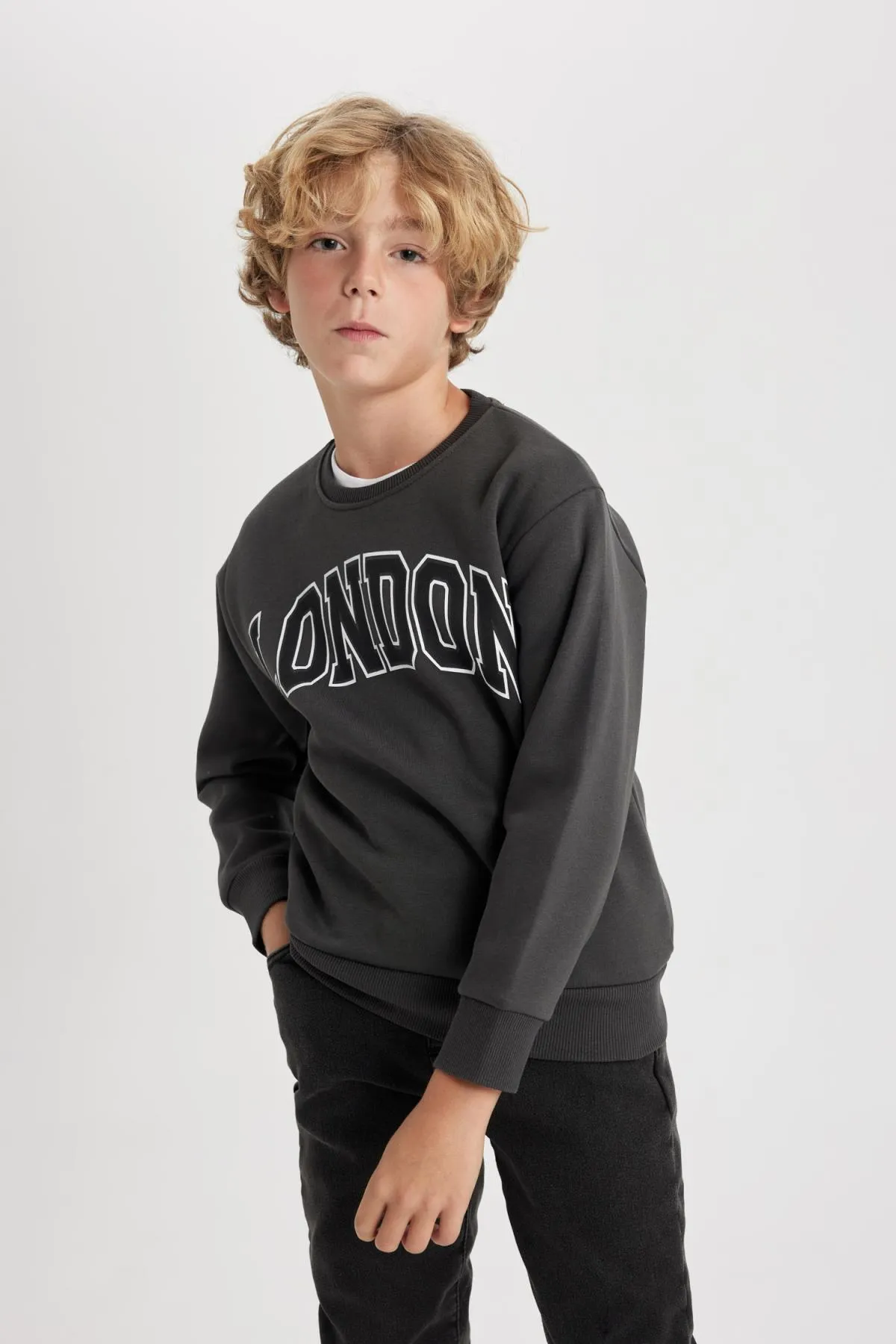 DeFacto  Bedrucktes, dickes Jungen-Sweatshirt mit Rundhalsausschnitt