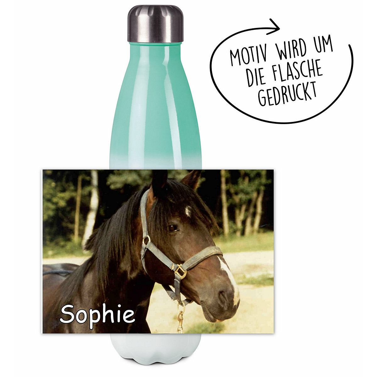 Edelstahl Kinder Thermoflasche / Trinkflasche bunt Pferd Orignial Spülmaschinenfest, Auslaufsicher, Bruchfest, Doppelwandig, Für Heißgetränke geeignet, Mit Deckel, Isoliert
