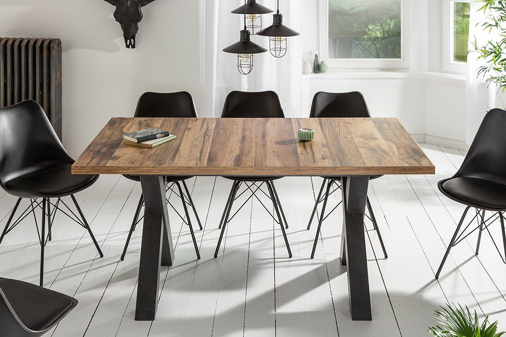 riess-ambiente Esstisch MONTREAL 140-190cm natur / schwarz, Eichen-Optik · X-Gestell · ausziehbar · Industrial