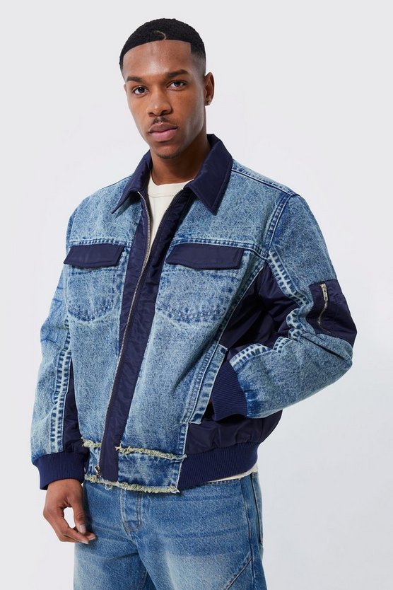 Kastige Jeans- und Nylonjacke