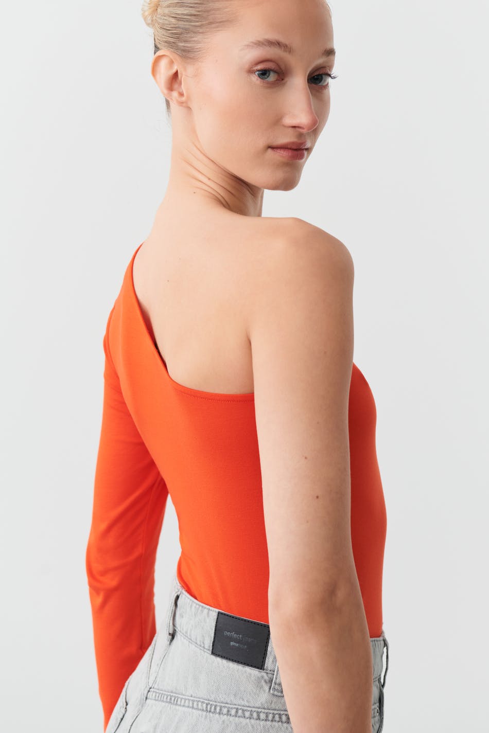 Soft touch one shoulder top