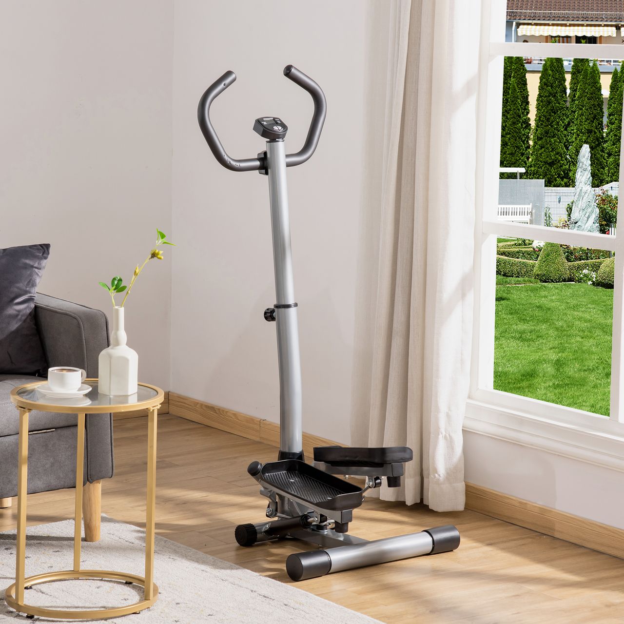 HOMCOM Stepper mit Handgriff Fitness einstellbare Geschwindigkeit Metall ABS Schwarz Silber
