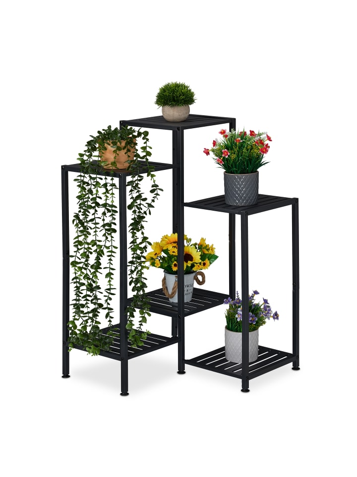 relaxdays Blumenregal in Schwarz - (B)55 x (H)81 x (T)55 cm günstig kaufen onesize
