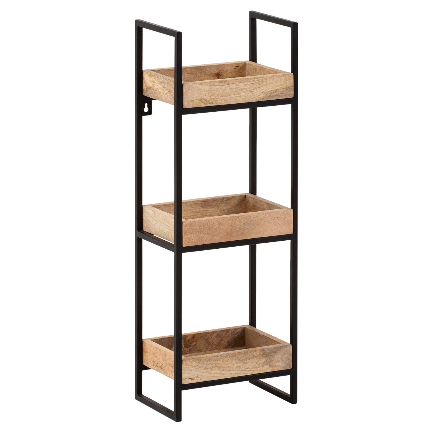 FINEBUY Wandregal FB95559, 27x77x18 cm Mango Massivholz Metall Hängeregal, Schweberegal Rechteckig, Regal Hängend Industrial