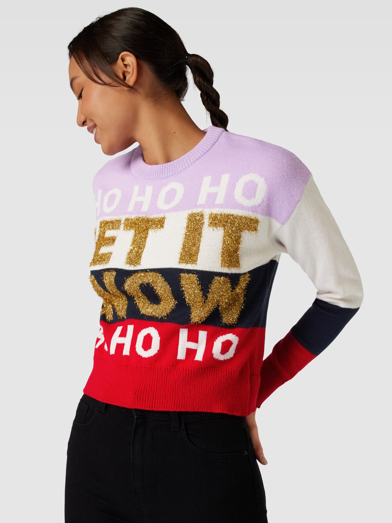 Strickpullover mit Streifenmuster Modell 'XMAS DACHING' in flieder
