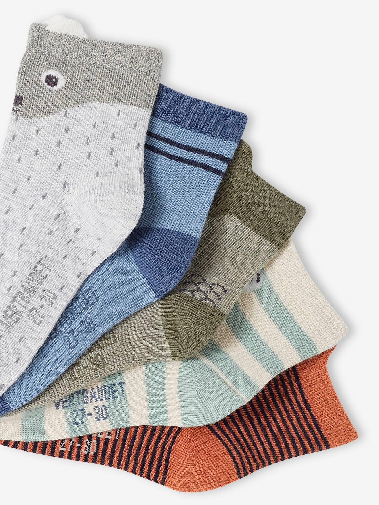 Vertbaudet 5er-Pack Jungen Socken mit Tieren - moosgrün