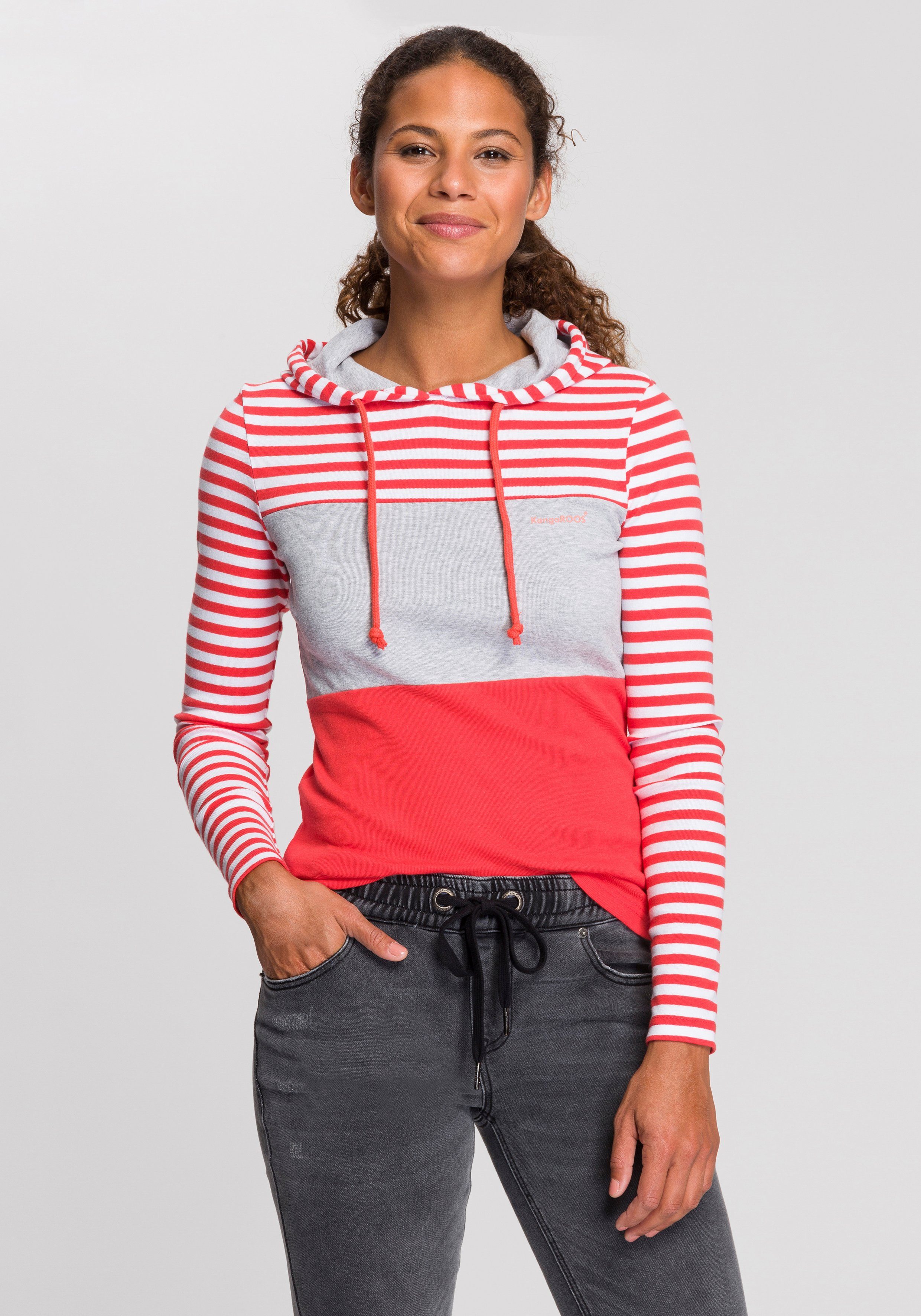 KangaROOS Kapuzenshirt in verspielter Ringel-Optik mit Colorblocking Design