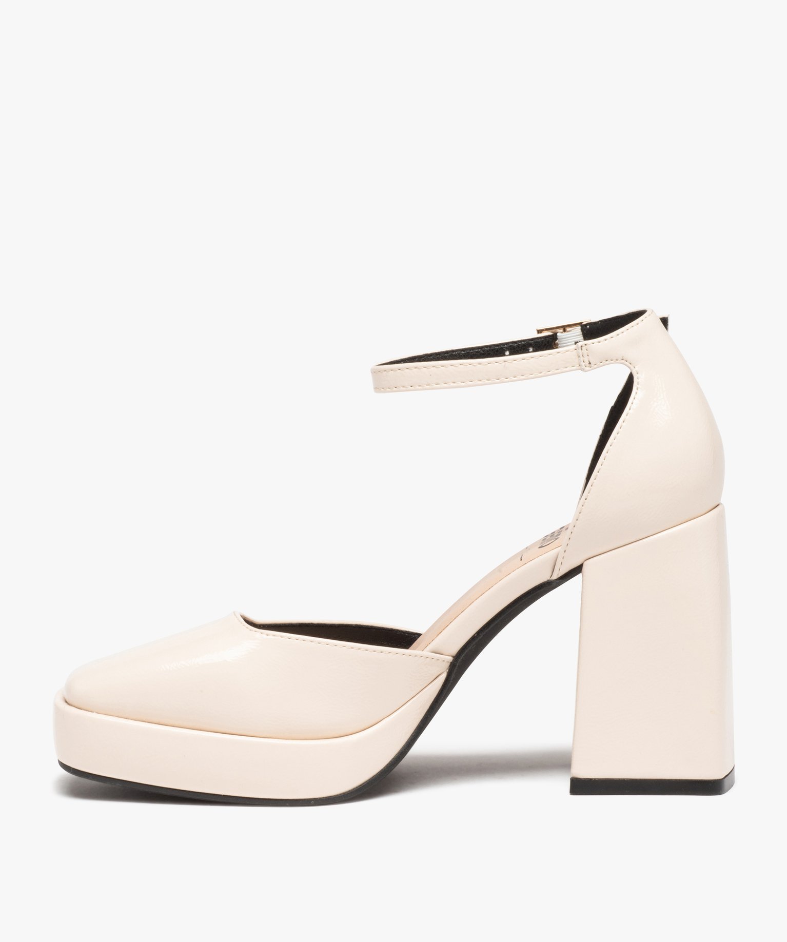 Escarpins femme vernis à bout carré et talon flare beige | GEMO