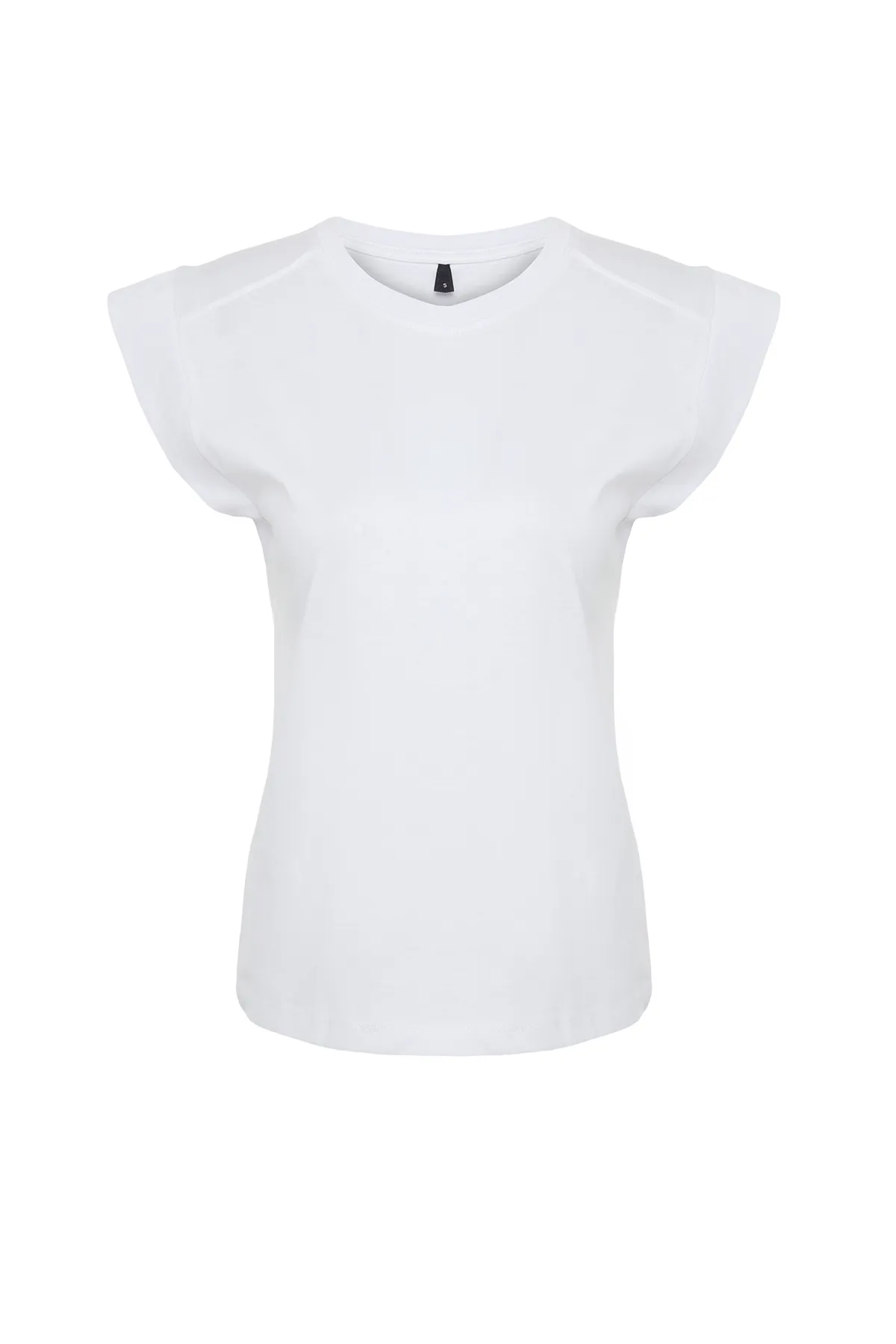 Trendyol Collection  Weißes, geripptes, detailliertes Basic-Strick-T-Shirt mit Mondärmeln TWOSS24TS00008