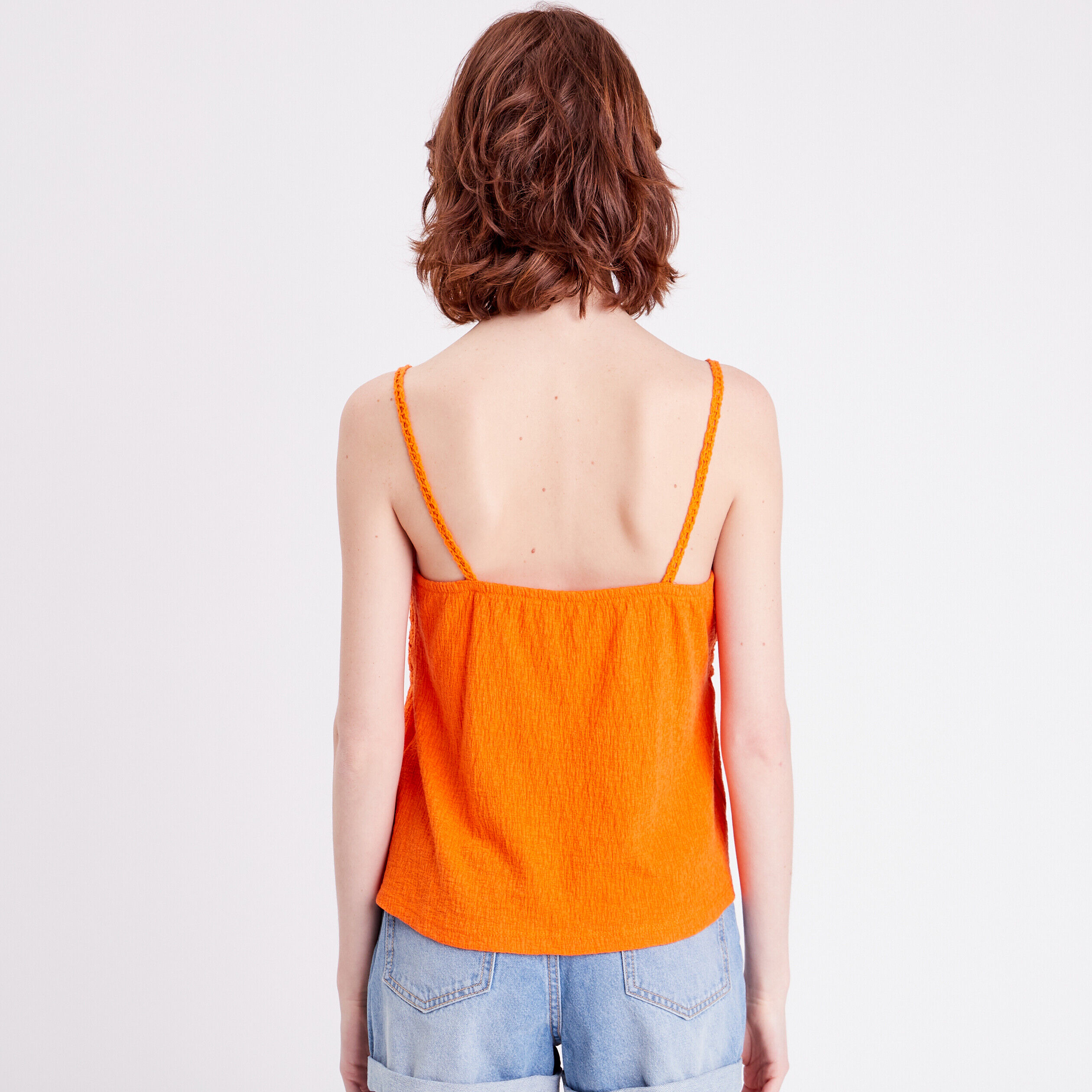 Débardeur col aspect crochet orange femme | Cache Cache