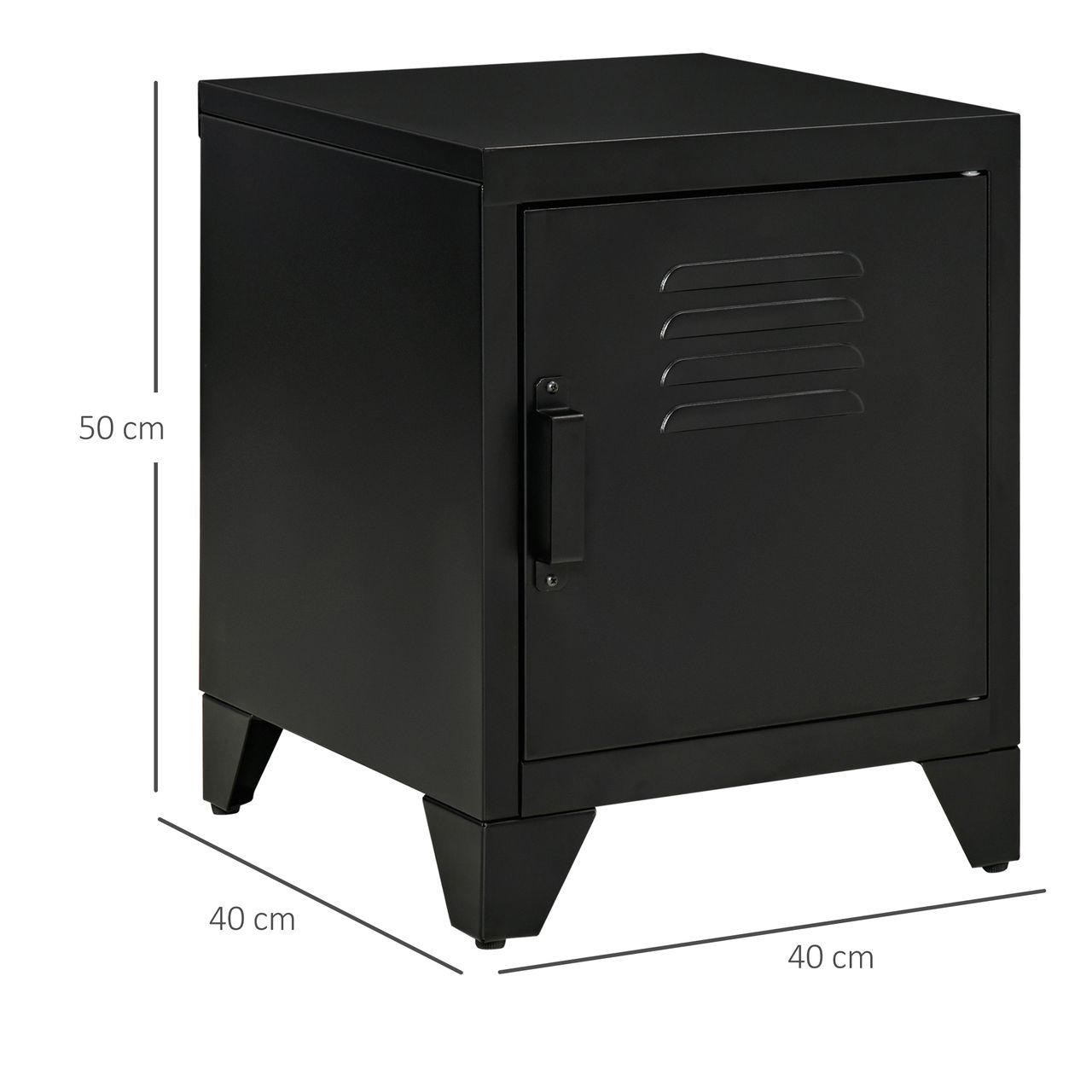 HOMCOM Nachttisch Nachtschrank Schlafzimmer Beistelltisch mit verstellbarem Regal Tür Nachtkommode Industriedesign Metall Schwarz 50 x 40 x 47,5 cm