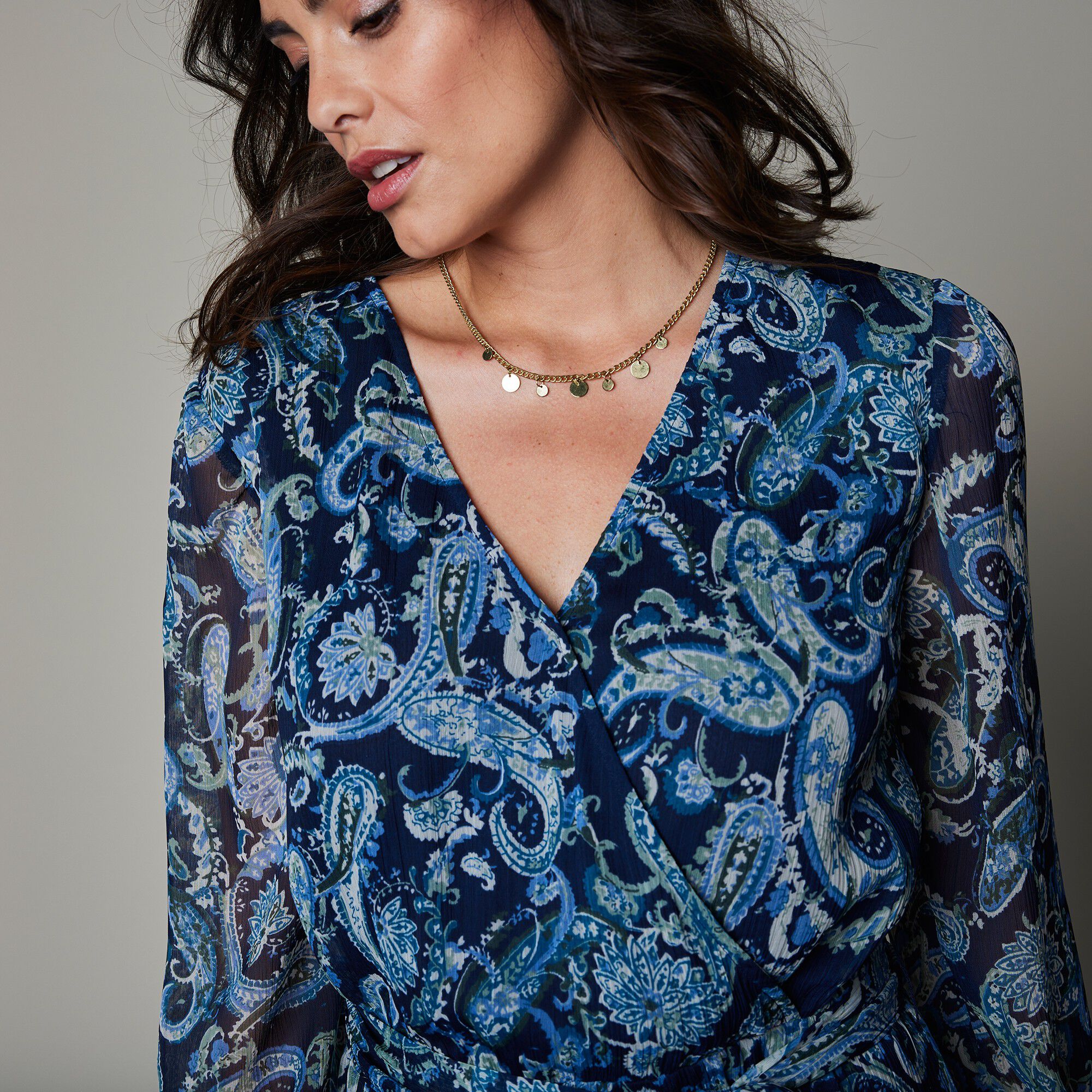 Robe mi-longue en voile imprimé cachemire