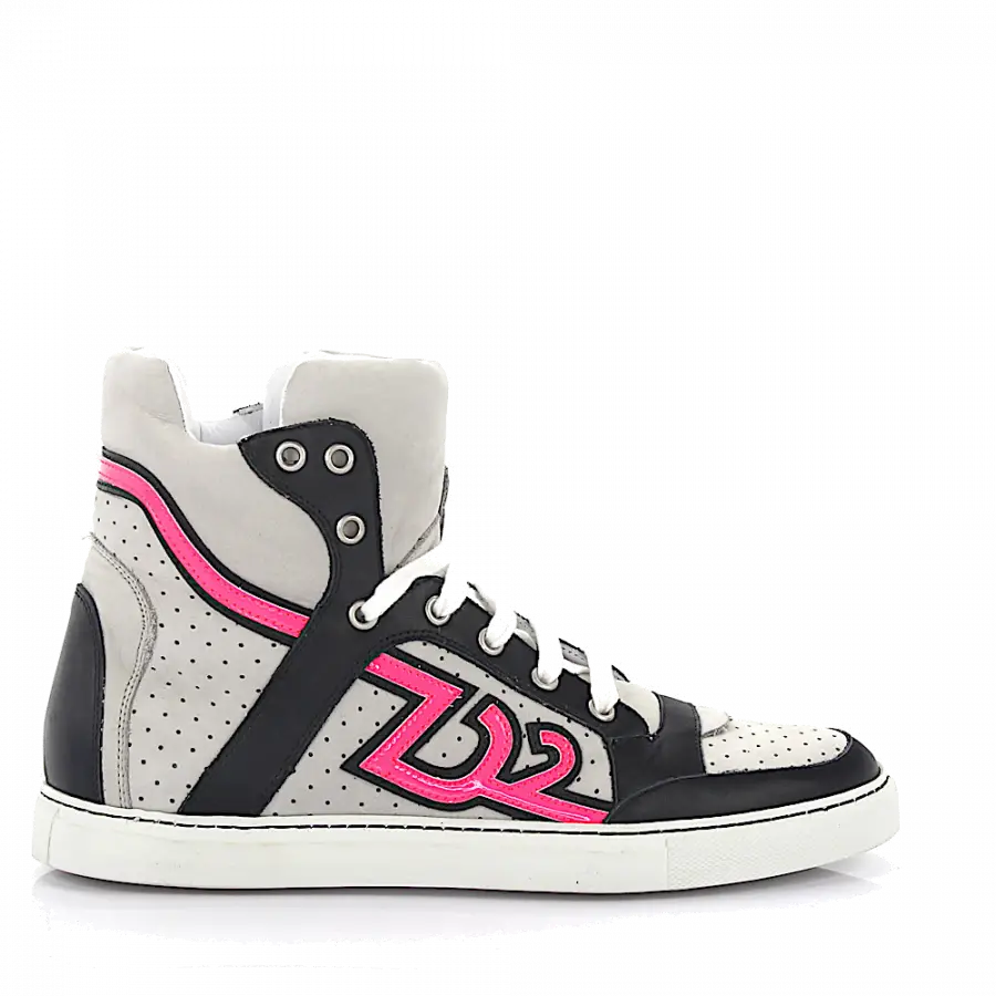 Dsquared2 - Sneaker high Nappaleder Nubukleder Leo Print grau pink schwarz - grau